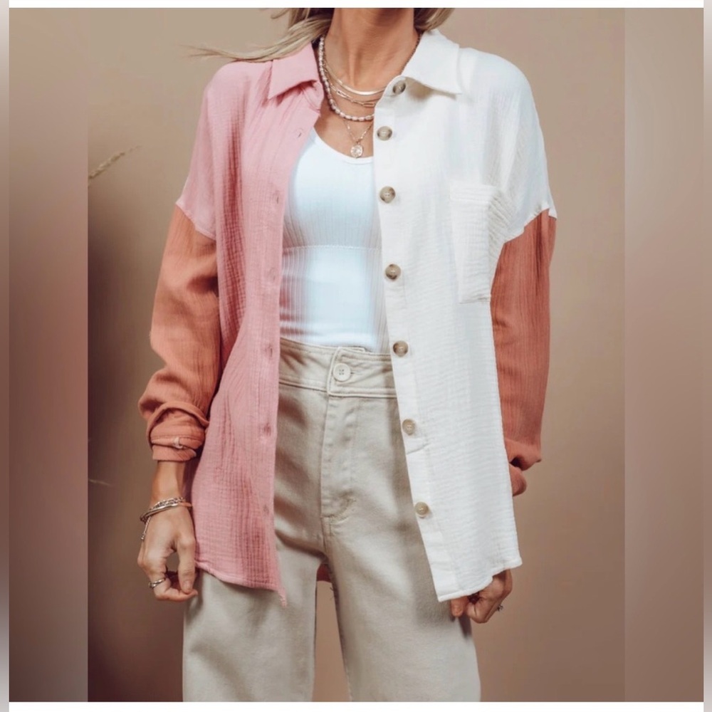 HEYDAY Colourblock Button-Down Shirt